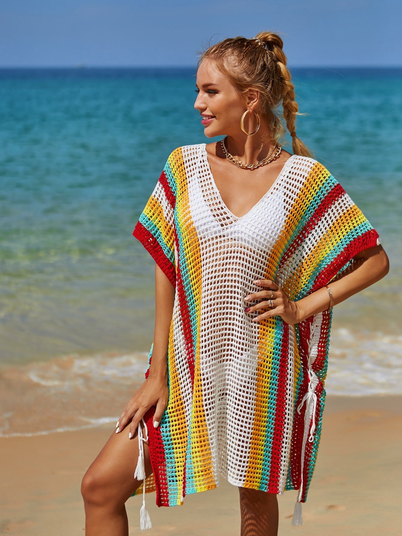 Summer Beach Cover up Cutout Knitted Tassel Holiday Bikini Cover Women Bella Mia
